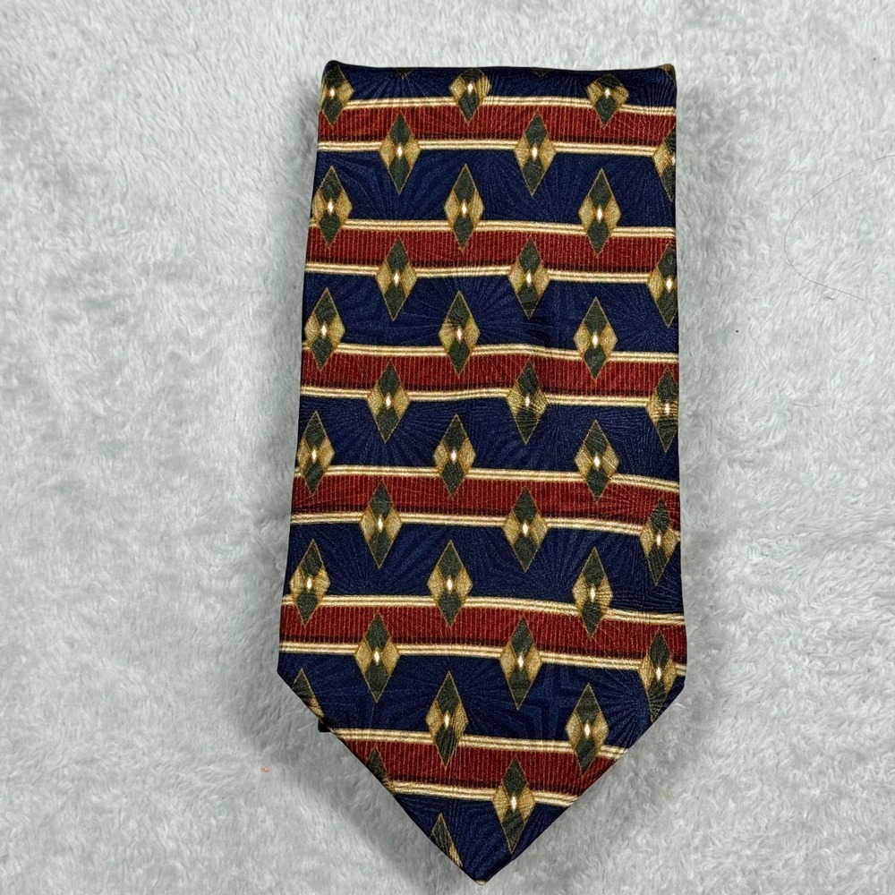 Etienne Aigner Silk Necktie Navy Blue Diamond Pattern Career Professional - Picture 4 of 5